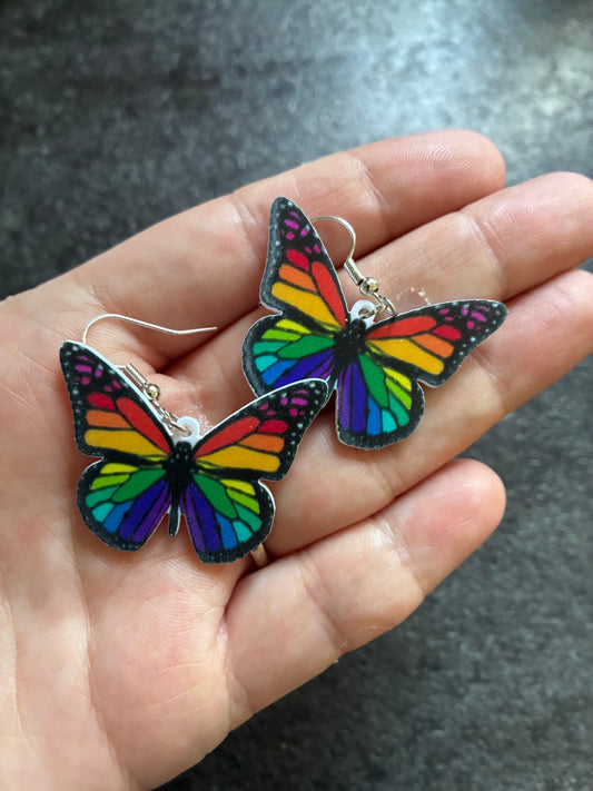 Rainbow Butterfly Acrylic Earrings