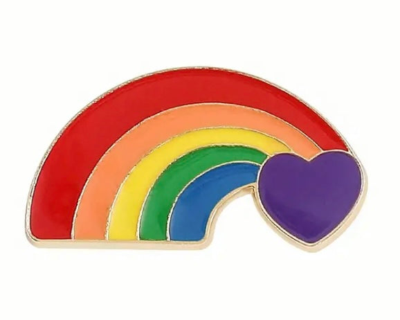 Rainbow and heart pin badge