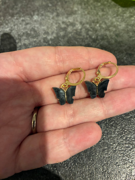 Black Butterfly Hoop Enamel earrings