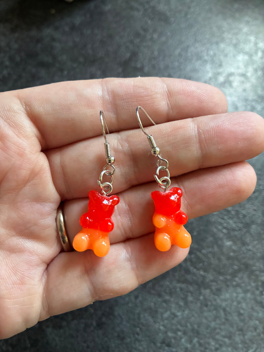 Red and Orange Gradient Gummy Bear Earrings