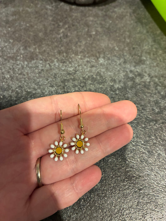 White Flower Enamel earrings