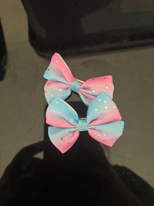 Pink and Blue Colourful Hair Bows x2 pack