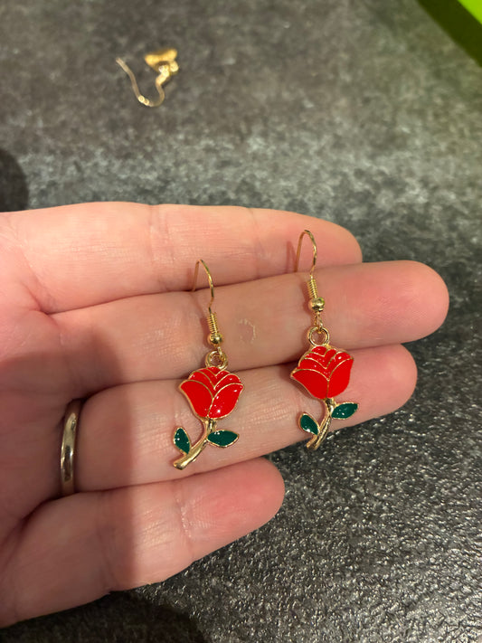 Red rose Enamel earrings