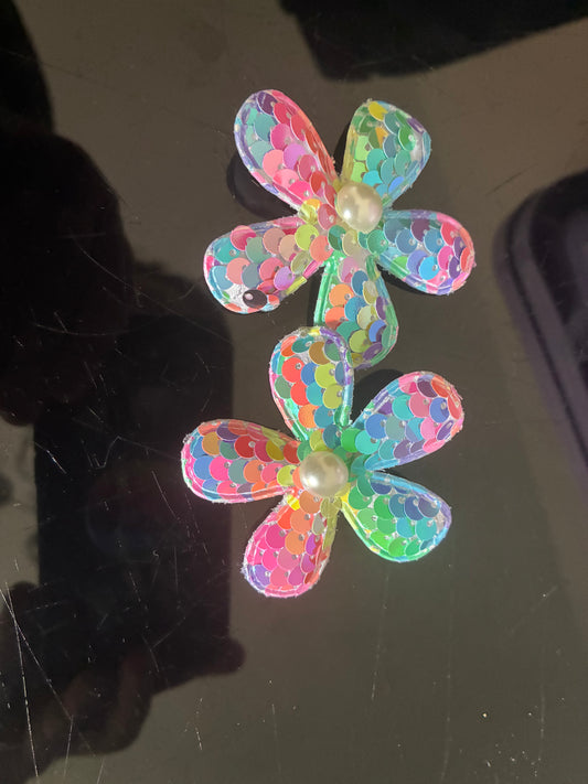 Flower Rainbow Sequin Hair Clips x2 pack