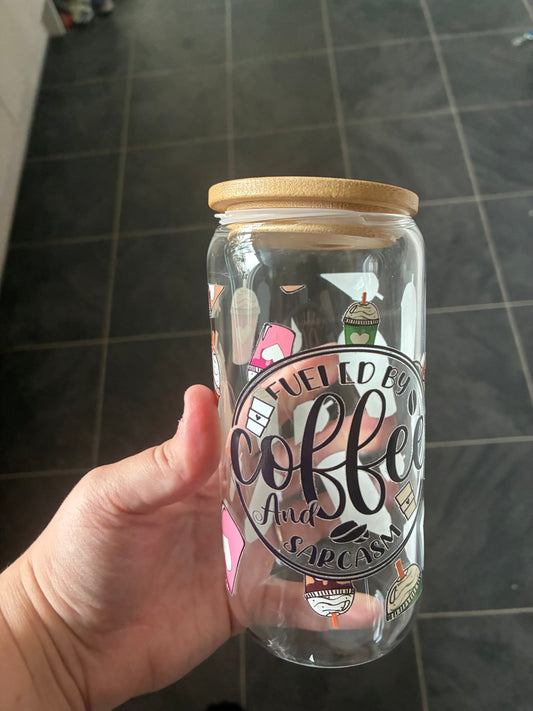 Glass Fueled By Coffee and Sarcasm Libby Can 16oz