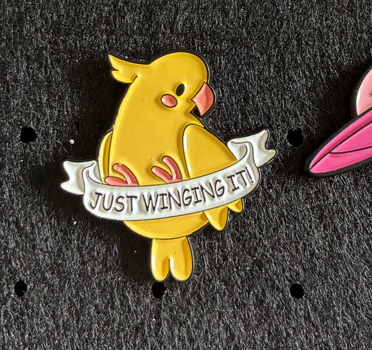 Just winging in pin badge