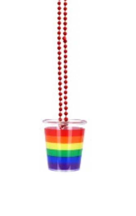 Rainbow shot glass on a beaded chain
