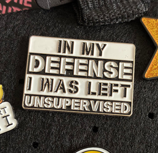 In my defense pin badge