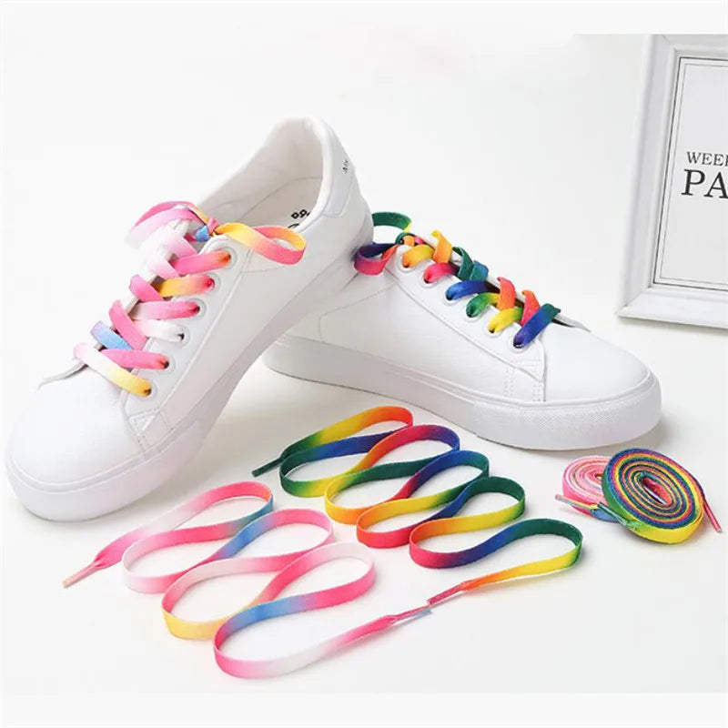 2PCS Colourful Rainbow Gradient Print Flat Shoelaces