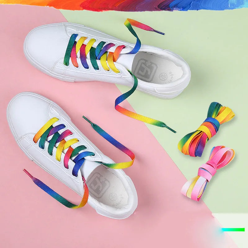 2PCS Colourful Rainbow Gradient Print Flat Shoelaces