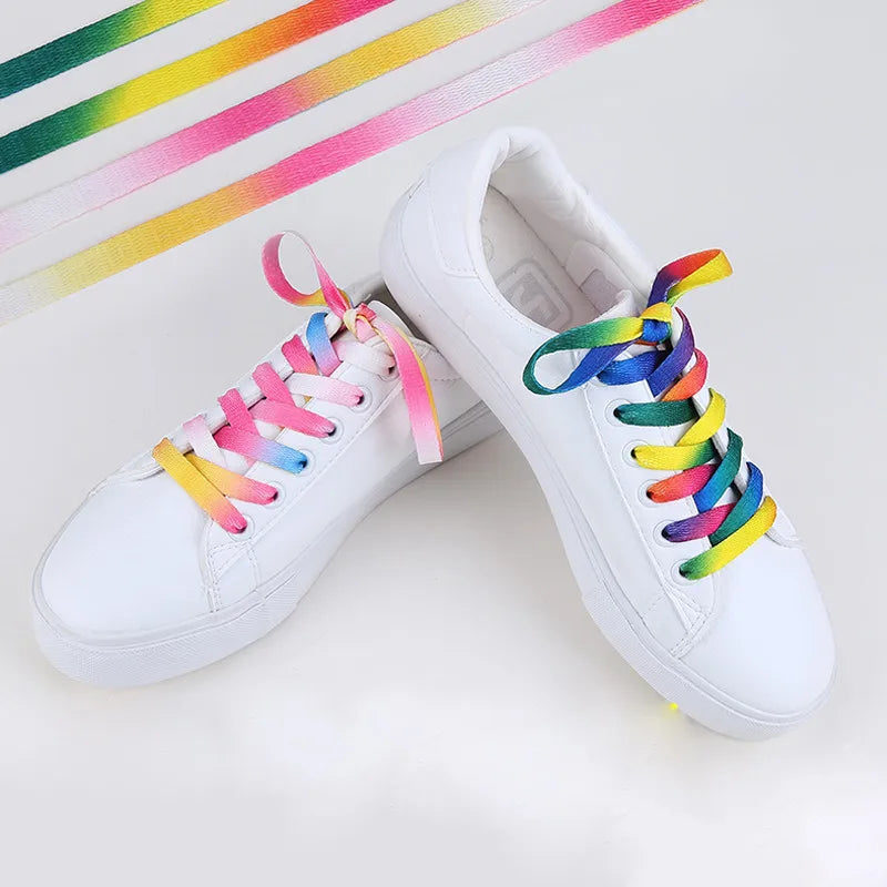 2PCS Colourful Rainbow Gradient Print Flat Shoelaces