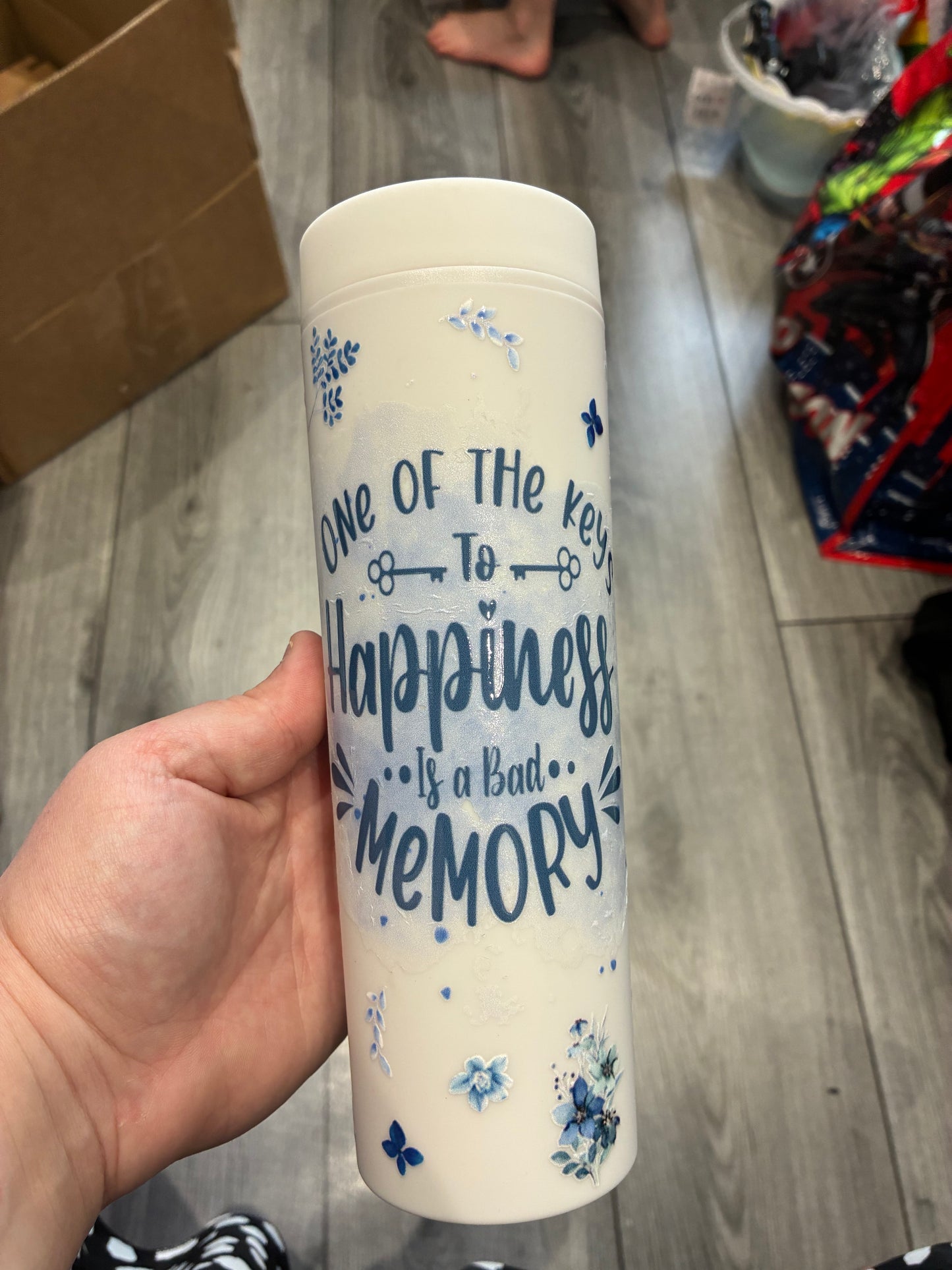 White Happiness skinny tumbler 16oz