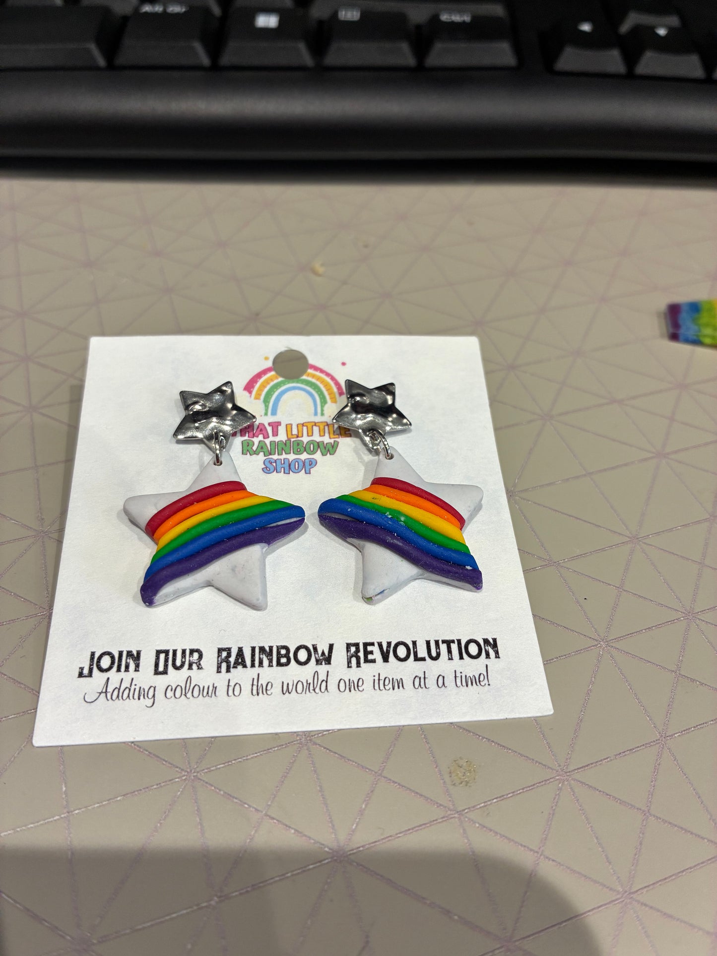 Rainbow star polymer clay Earrings