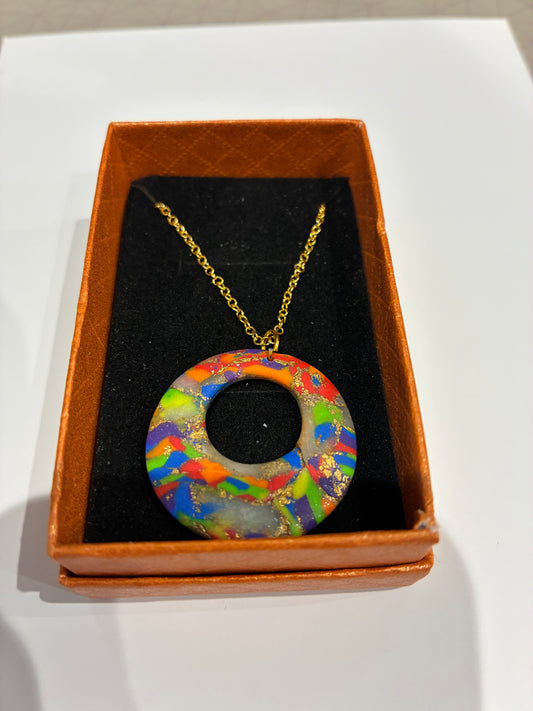 Rainbow marble Unique handmade Polymer clay necklace