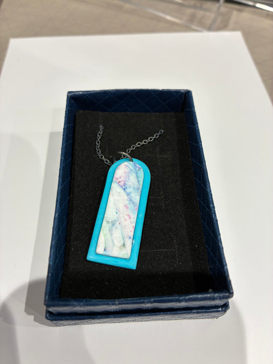 Blue floral Unique handmade polymer clay necklace