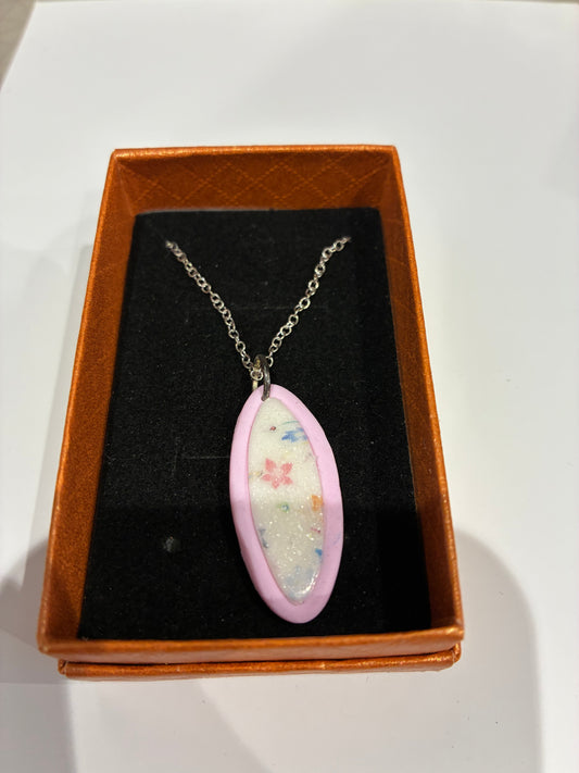Pink floral Unique handmade polymer clay necklace
