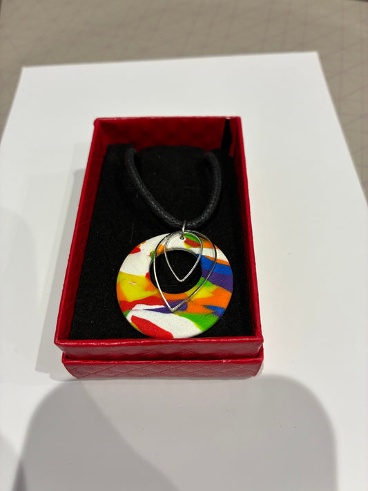 Rainbow marble Unique handmade polymer clay necklace