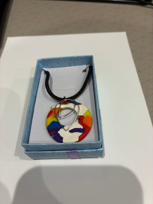 Marble rainbow Unique handmade polymer clay necklace