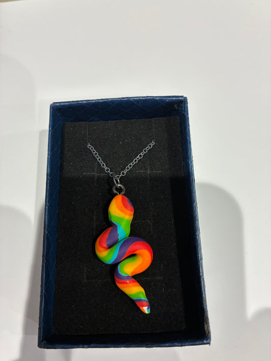 Rainbow snake Unique handmade polymer clay necklace