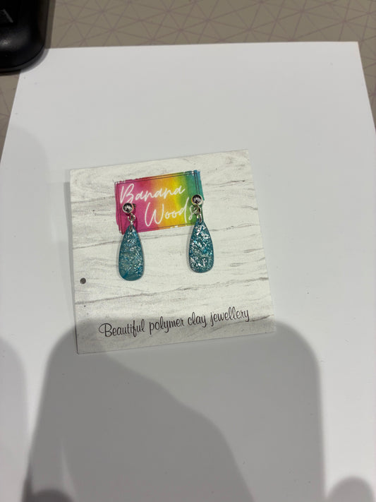 Teal teardrops Unique handmade polymer clay earrings