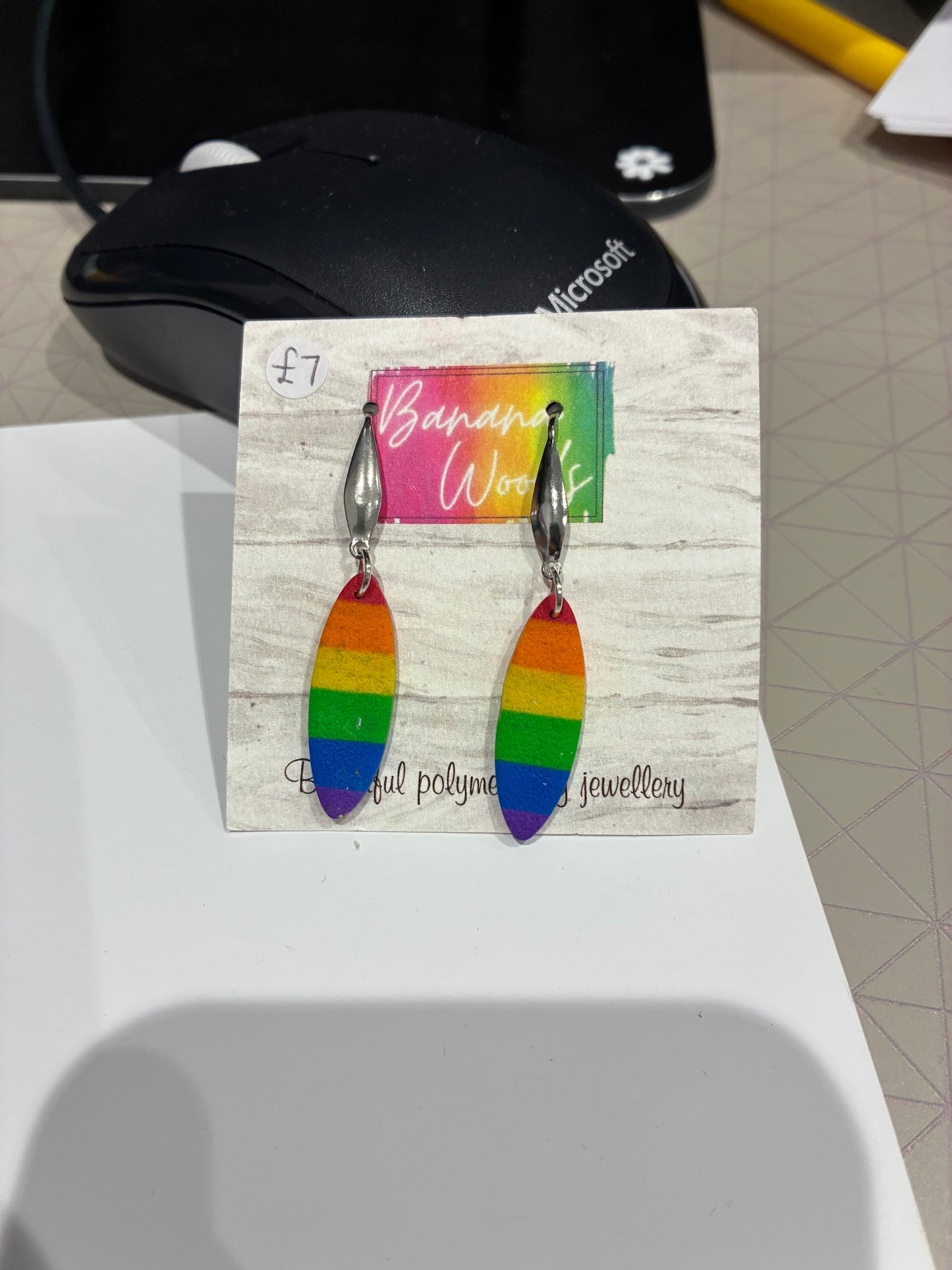 Rainbow drop Unique handmade polymer clay earrings