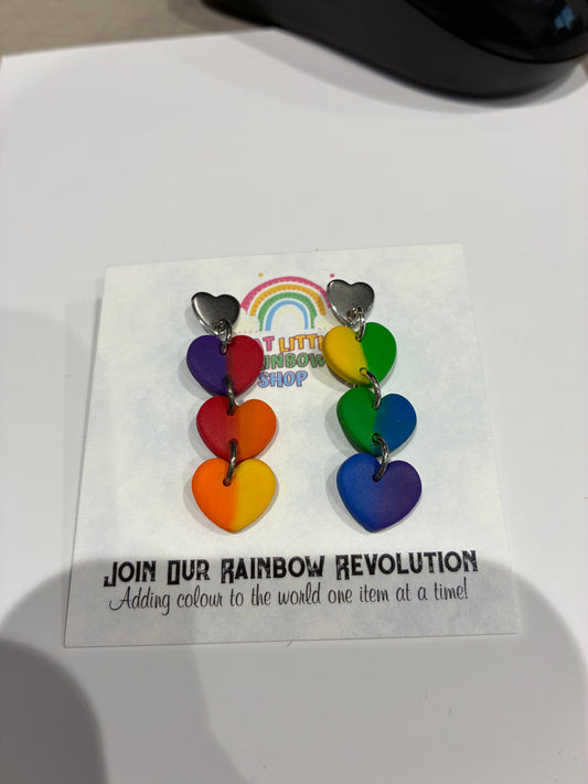 Rainbow hearts Unique handmade polymer clay earrings