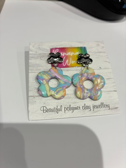 Pastel flower donuts Unique handmade polymer clay earrings