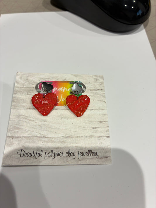 Red hearts Unique handmade polymer clay earrings