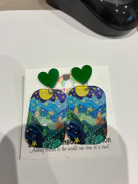 Glittery landscape earrings