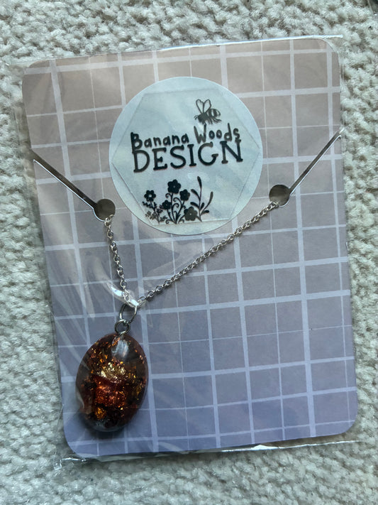 Gold/amber flake Resin pendant necklace