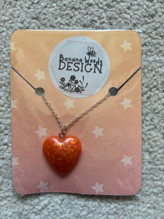 Orange heart Resin pendant necklace
