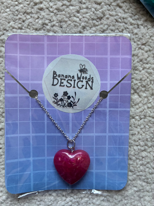 Pink heart Resin pendant necklace