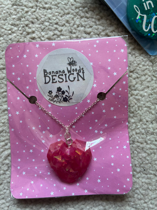 Chunky pink heart Resin pendant necklace