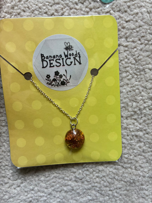 Gold flake Resin pendant necklace