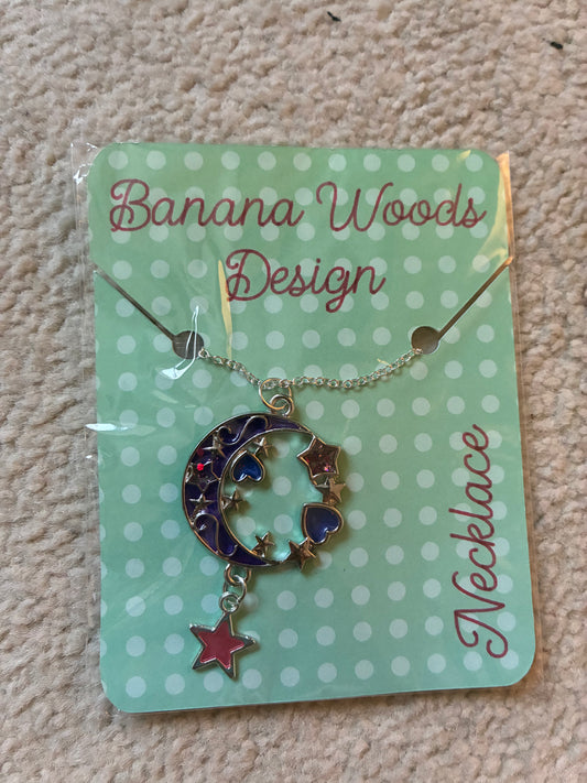 Moon and star Resin pendant necklace