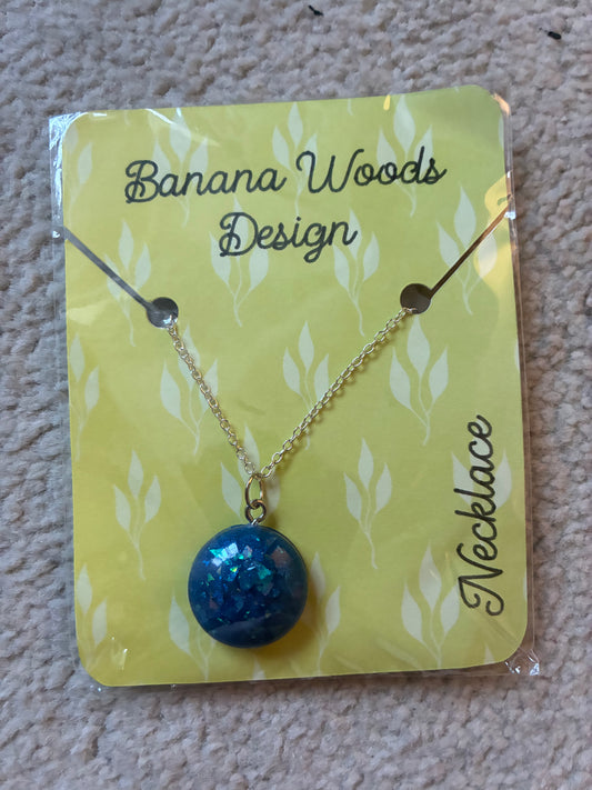 Blue glittery drop Resin pendant necklace