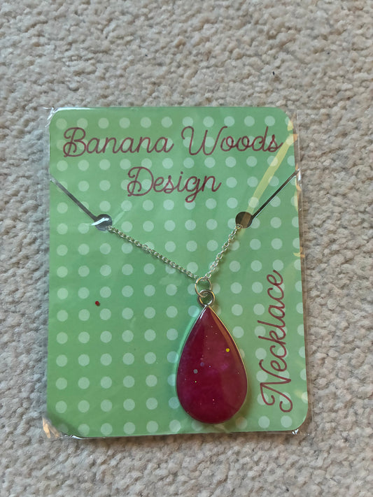 Pink drop Resin pendant necklace