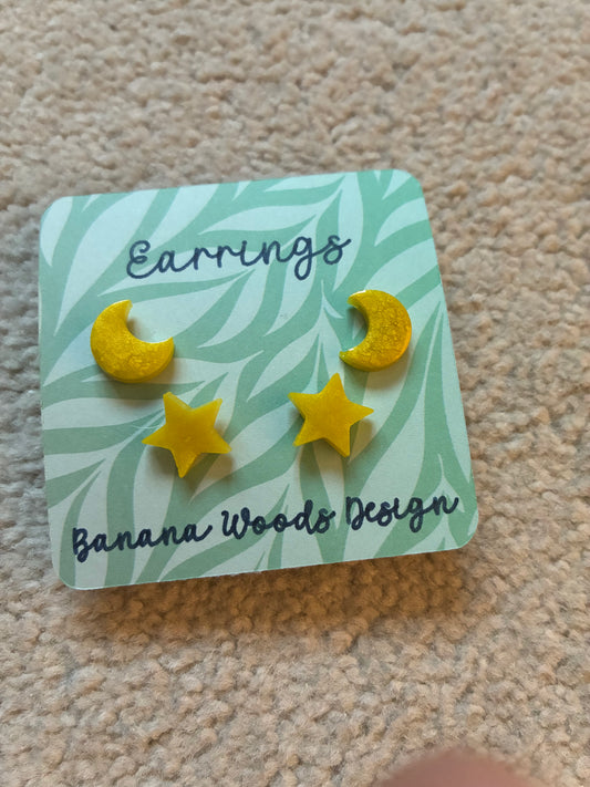 Moon and stars Resin earrings