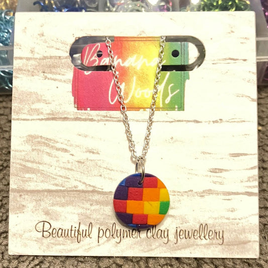 Geometric Rainbow Pendant handmade polymer clay- small circle