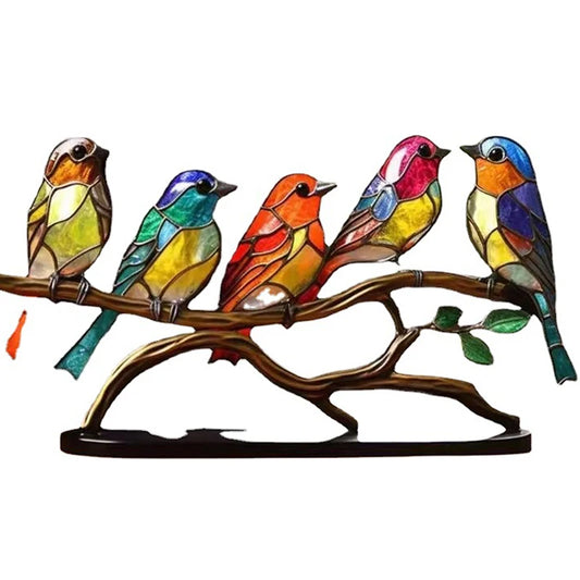 Stained Acrylic Birds on Branch Ornament