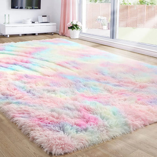 Furry Fluffy Rainbow Rug