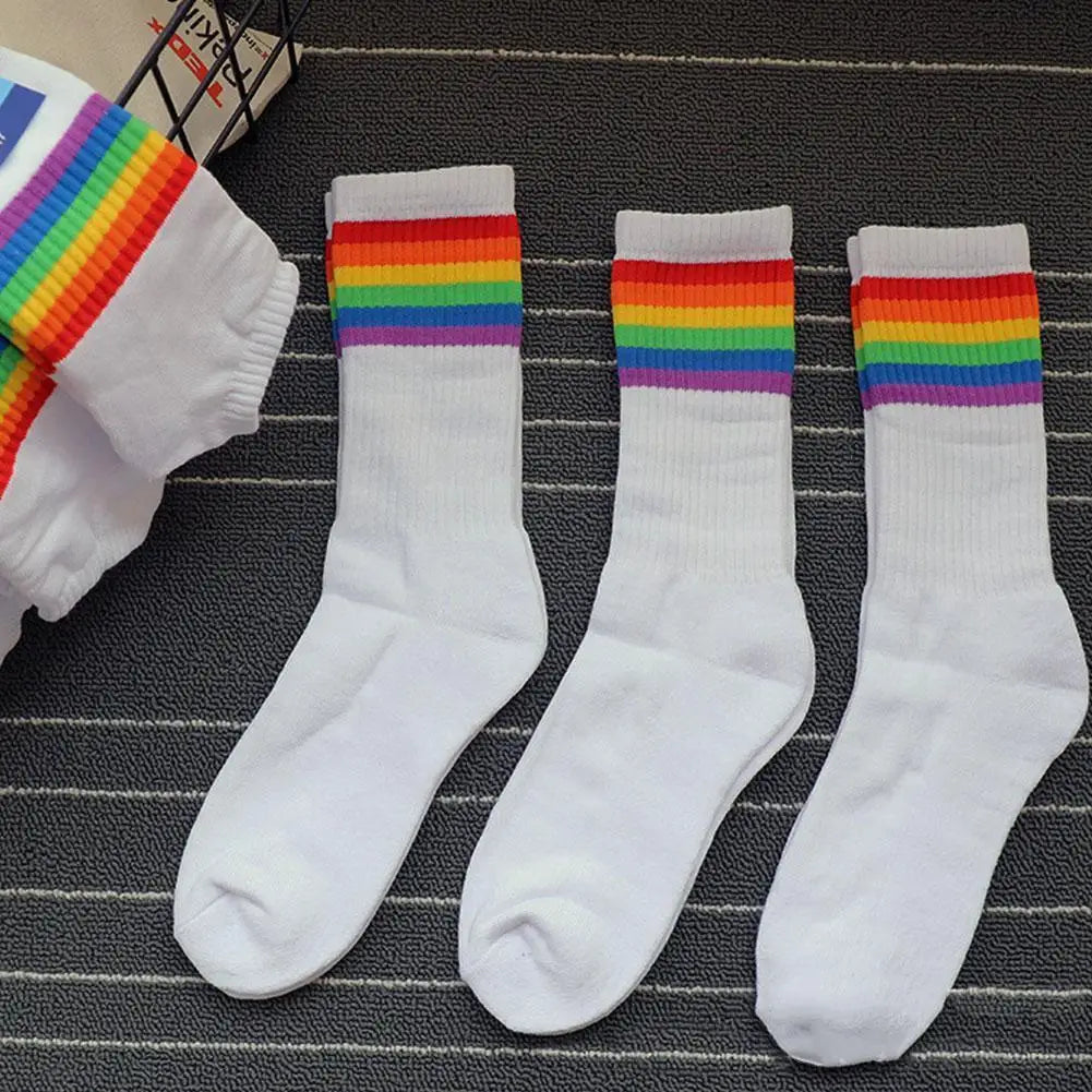 Winter Rainbow Striped Cotton Socks