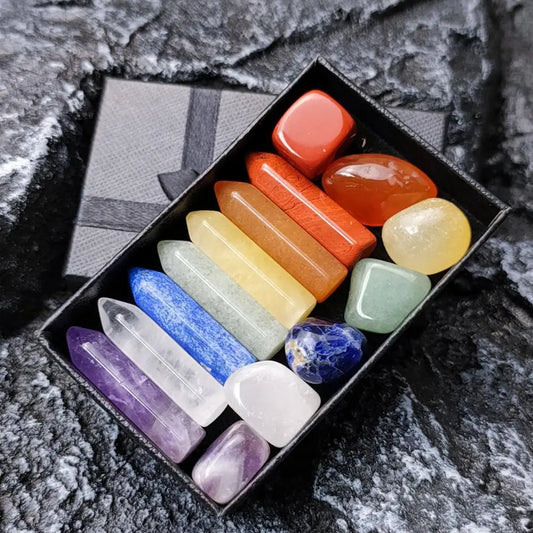 Natural Stone Crystal Gemstone Chakras Healing Gifts Box 14 piece Set