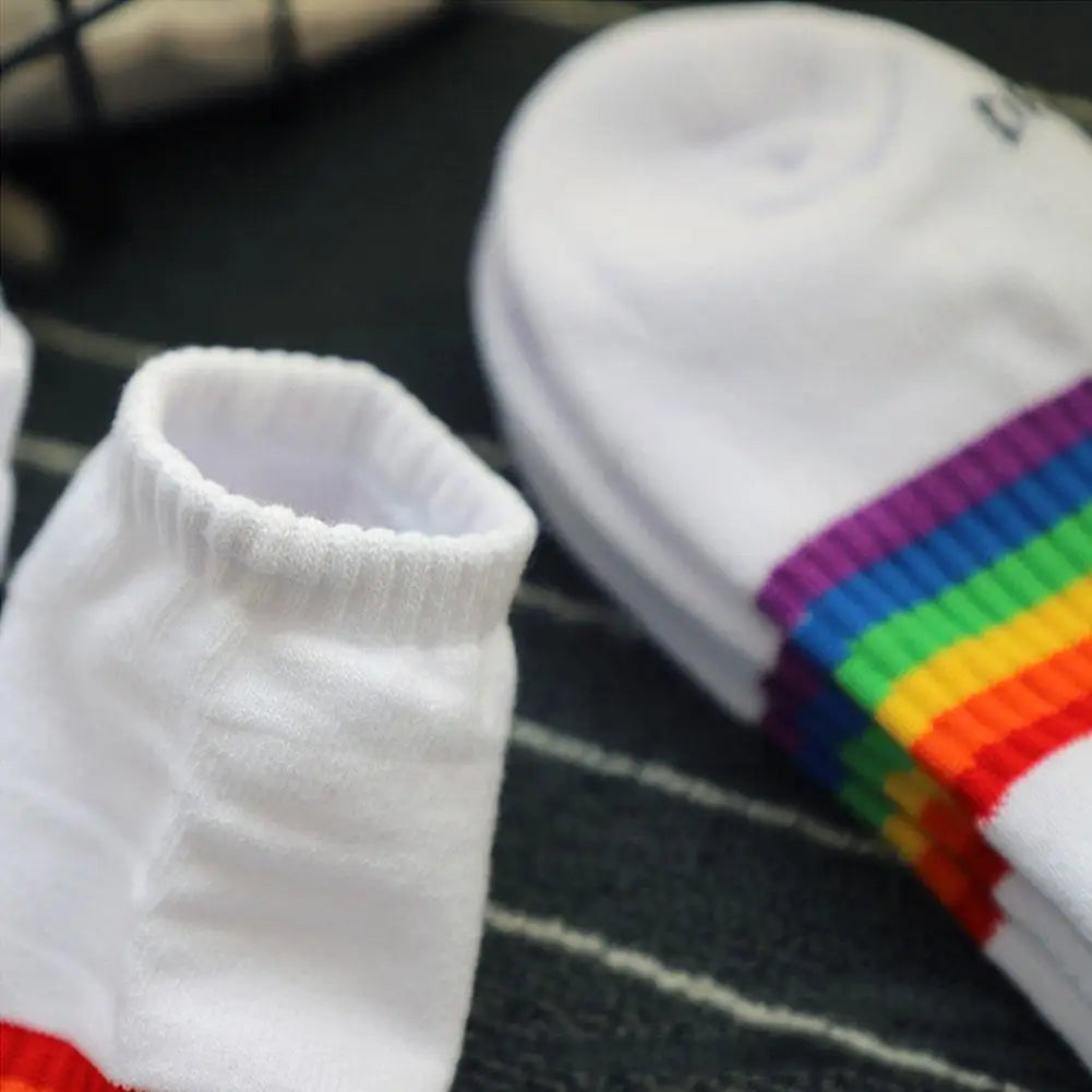 Winter Rainbow Striped Cotton Socks