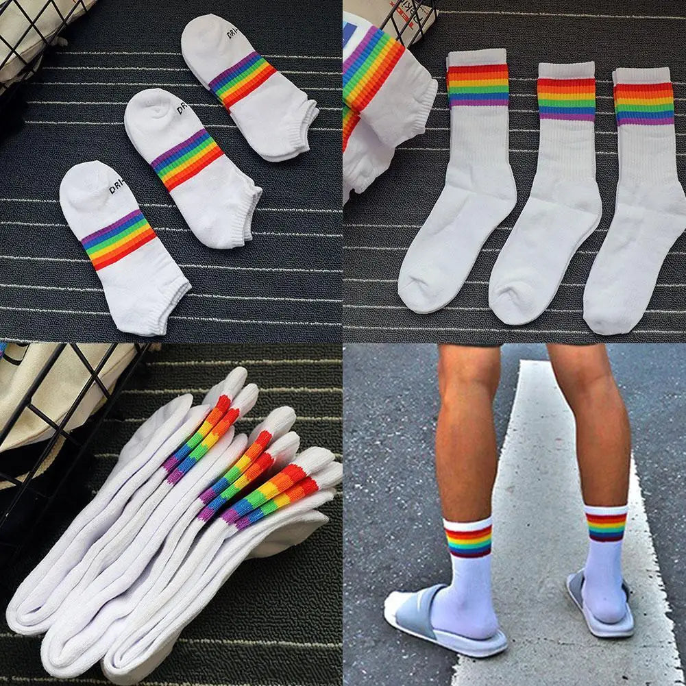 Winter Rainbow Striped Cotton Socks