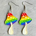 Rainbow Mushrooms dangling earrings