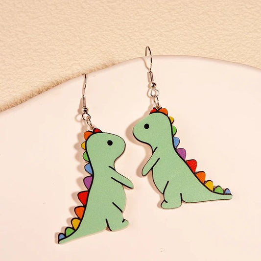 Rainbow Dinosaur Dangle Earrings