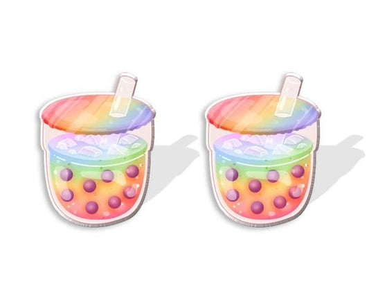 Rainbow Bubble Tea Stud Earrings