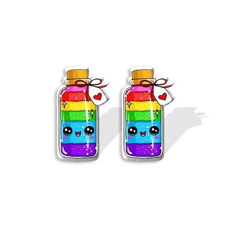 Rainbow Wish Bottle Stud Earrings