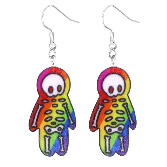 Rainbow skeleton dangle earrings